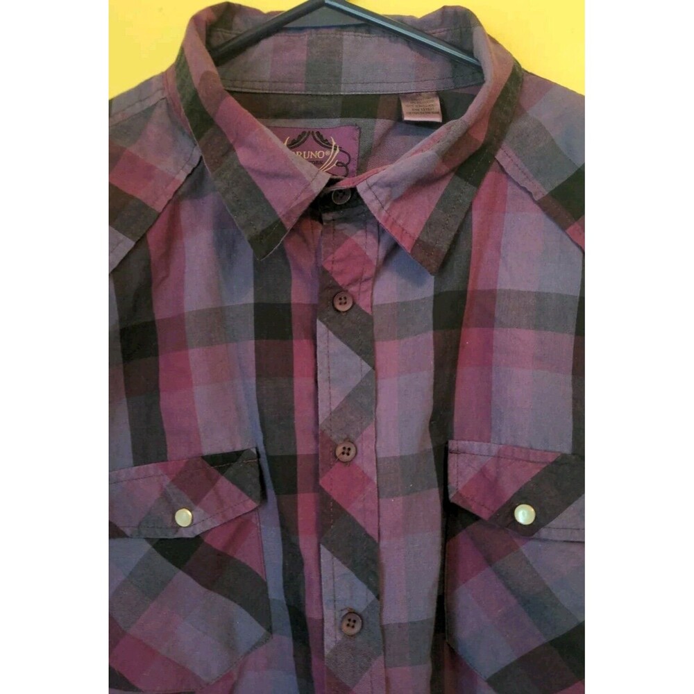 Bruno New York Womens 3X Western Shirt Purple Plaid Long Sleeve Pearl Button EUC - Picture 5 of 8